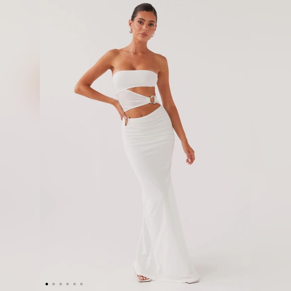 Peppermayo White Cutout Mesh Maxi Dress